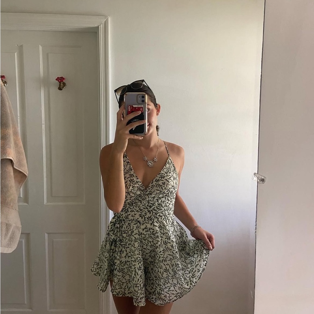 Princess Polly Cream Mini Dress with Green Leaf Print